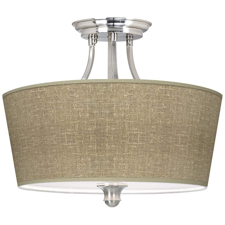Image 2 Burlap Print Tapered Drum Giclee Ceiling Light