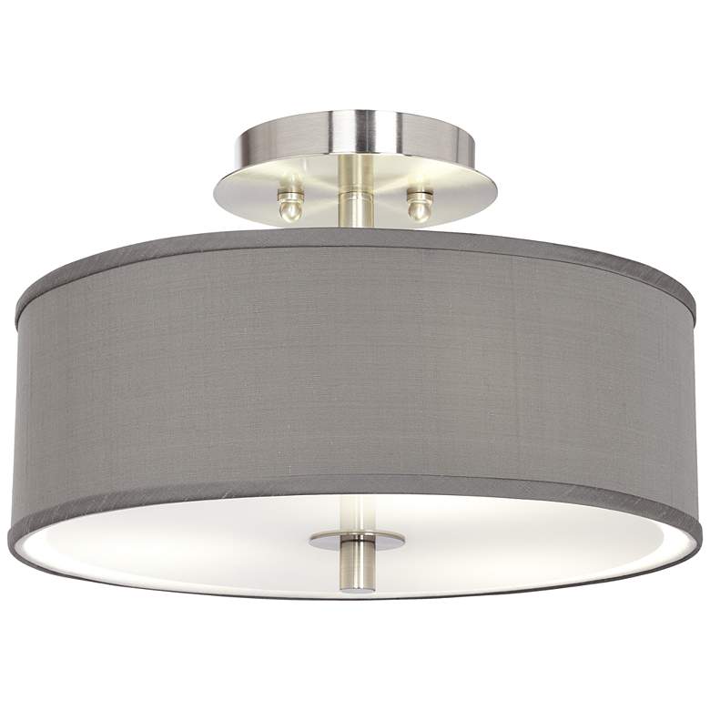 Image 2 Gray Faux Silk 14" Wide Ceiling Light