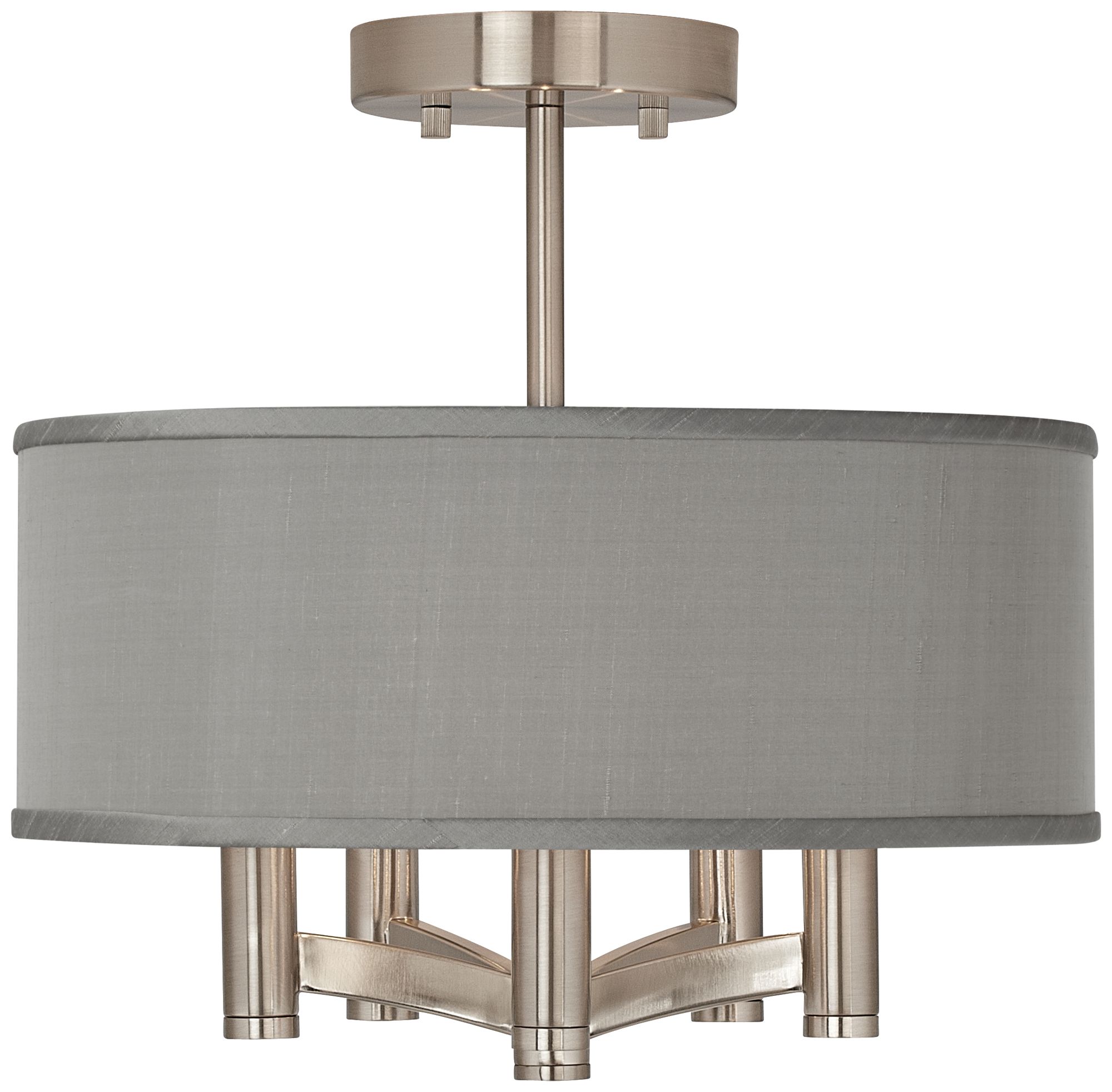 Gray Faux Silk Ava 5-Light Nickel Ceiling Light