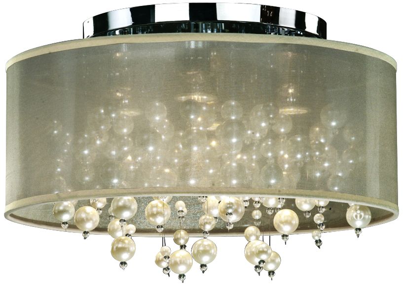 Champagne 18" Wide Chrome 4-Light Faux Pearl Ceiling Light