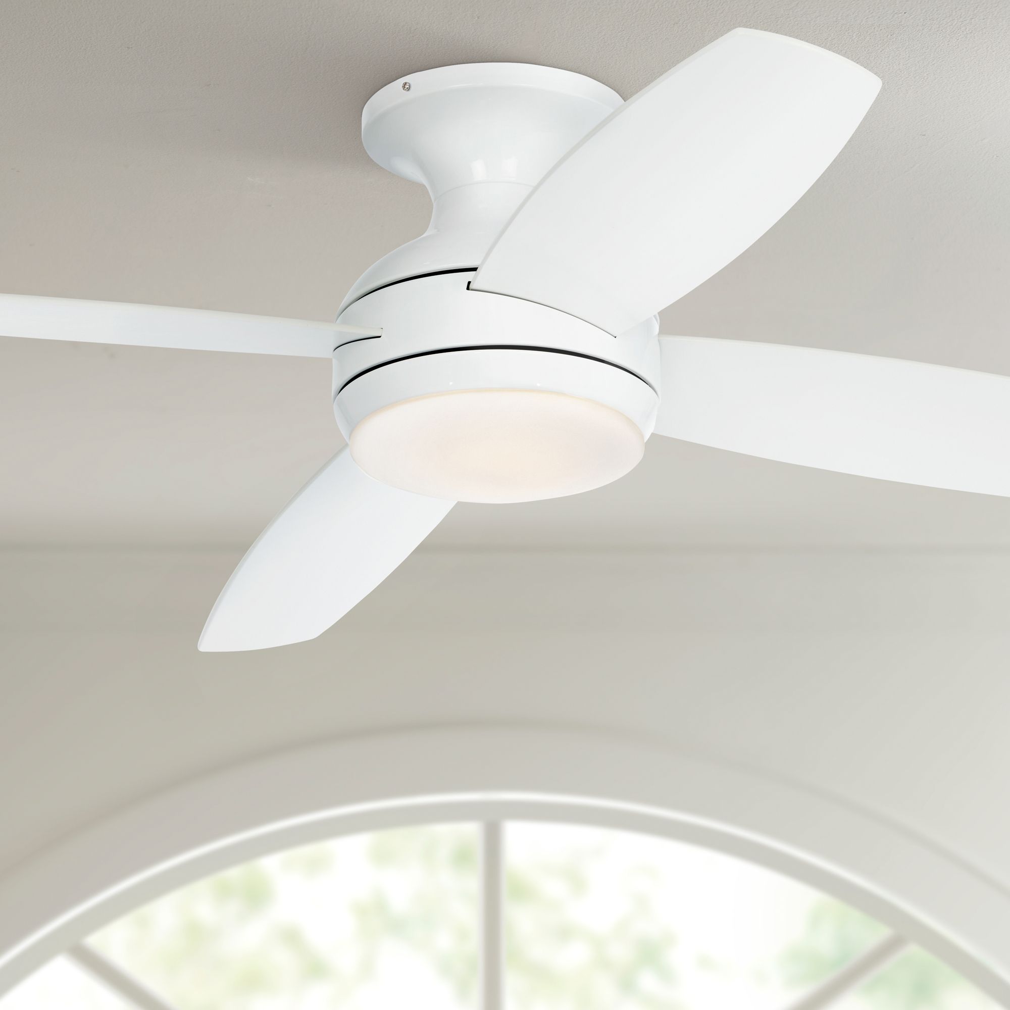 52 Modern Hugger Ceiling Fan With Light Flush Mount White Opal