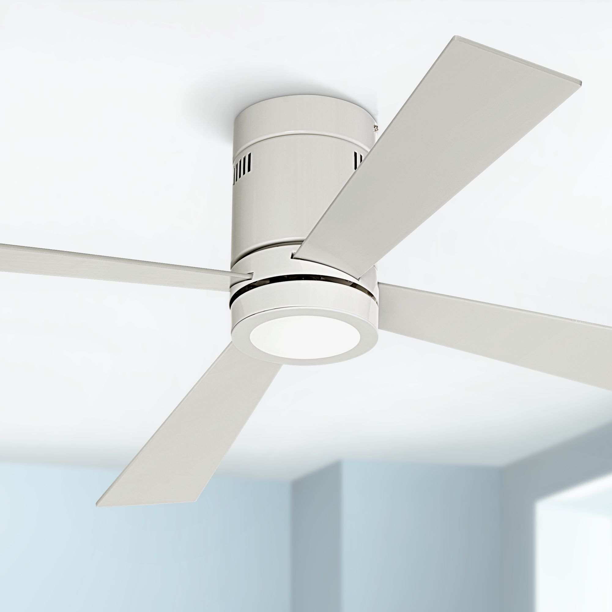 52 Modern Hugger Ceiling Fan With Light Led Flush Mount Opal