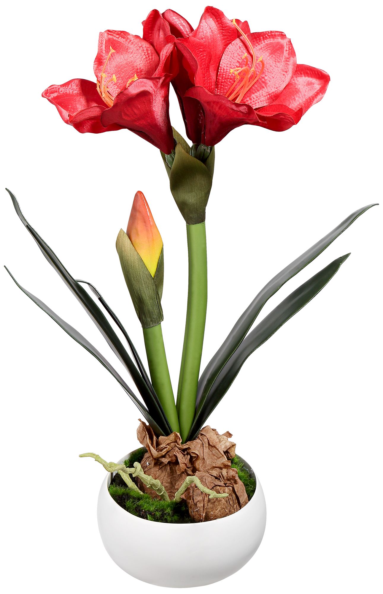 Kafir Lily 17" High Silk Potted Plant With Red Flowers