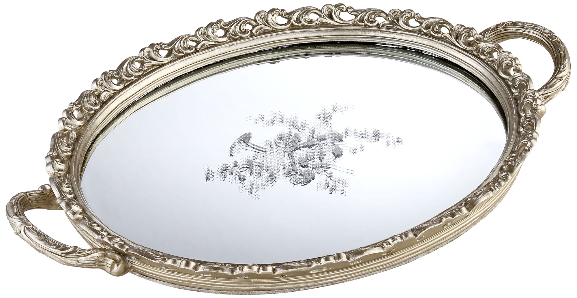Bellington 17 1/4" Wide Silver Floral Mirrored Serving Tray