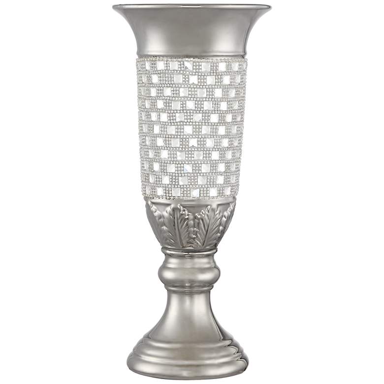 Alino Crystal 16&quot; High Silver Pillar Urn Vase