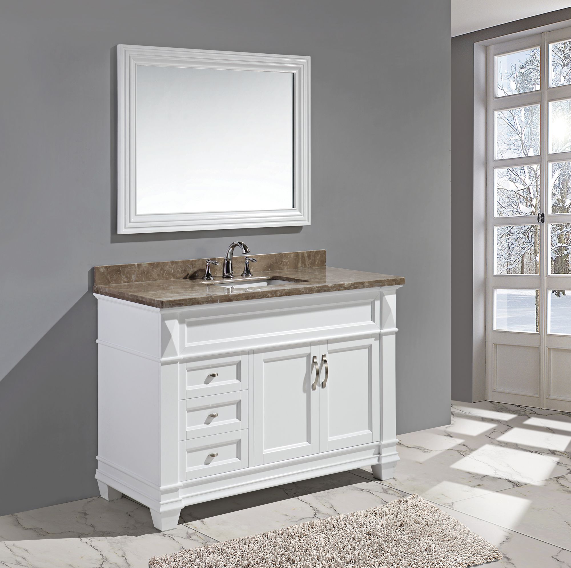 Hudson 48" Marble White Single Sink Vanity Set
