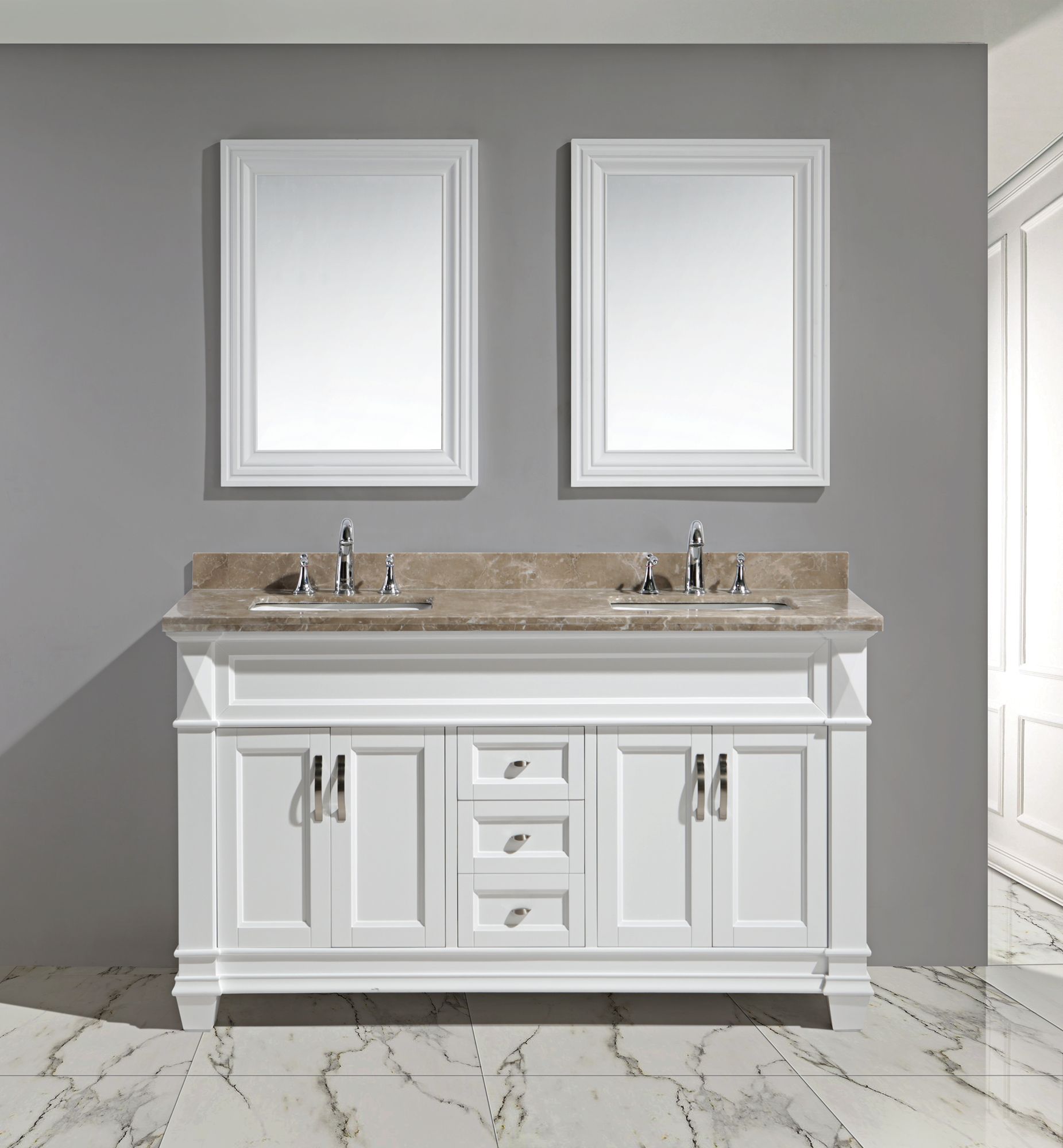 Hudson 60" Marble White Double Sink Vanity Set