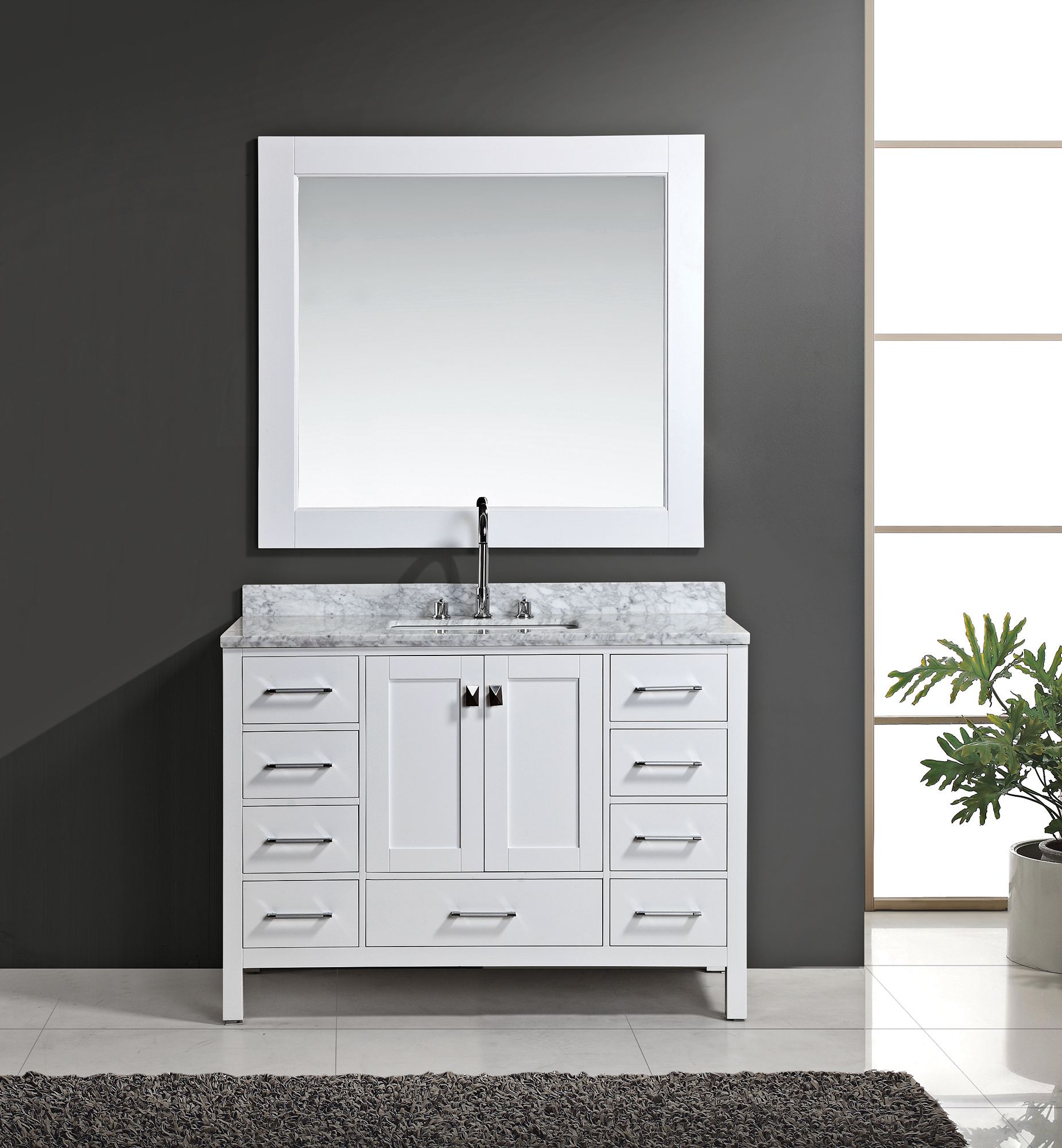 London 48" Marble White 9-Drawer Single Sink Vanity Set