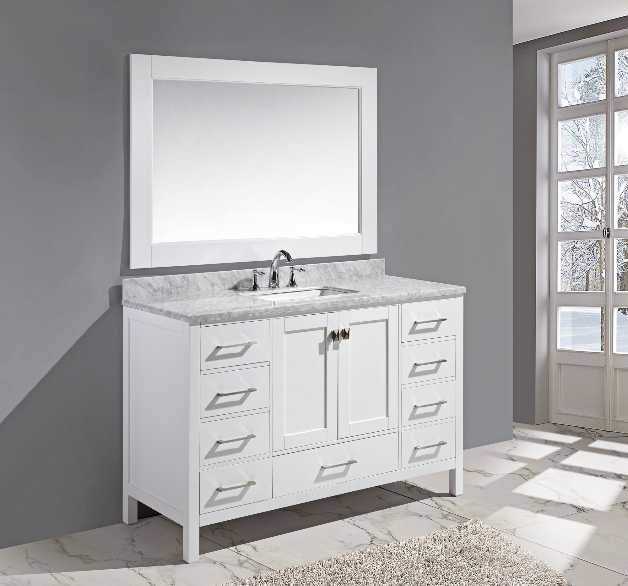 London 54" Carrara Marble White Single Sink Vanity Set