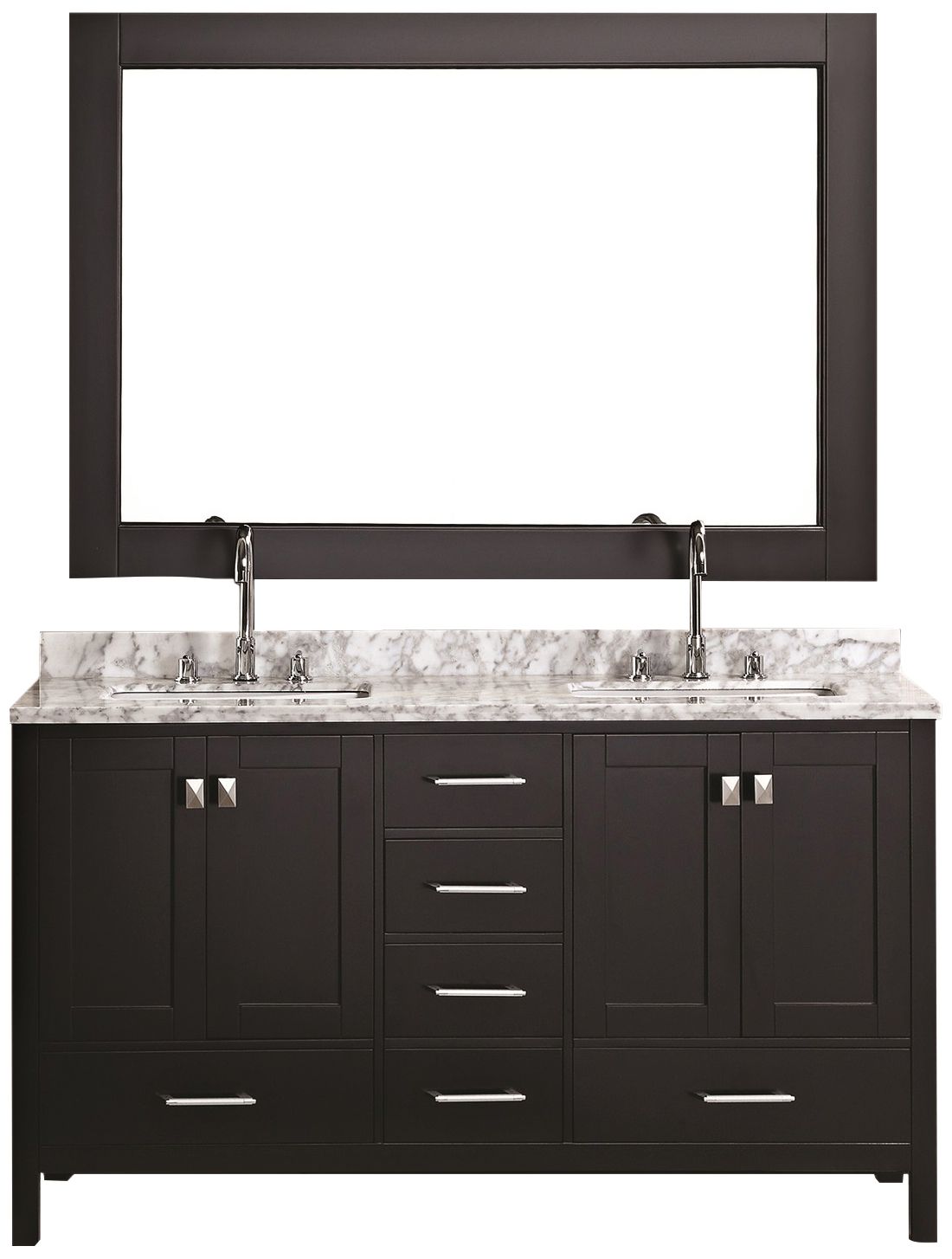 London 60" Carrara Marble Espresso Double Sink Vanity Set