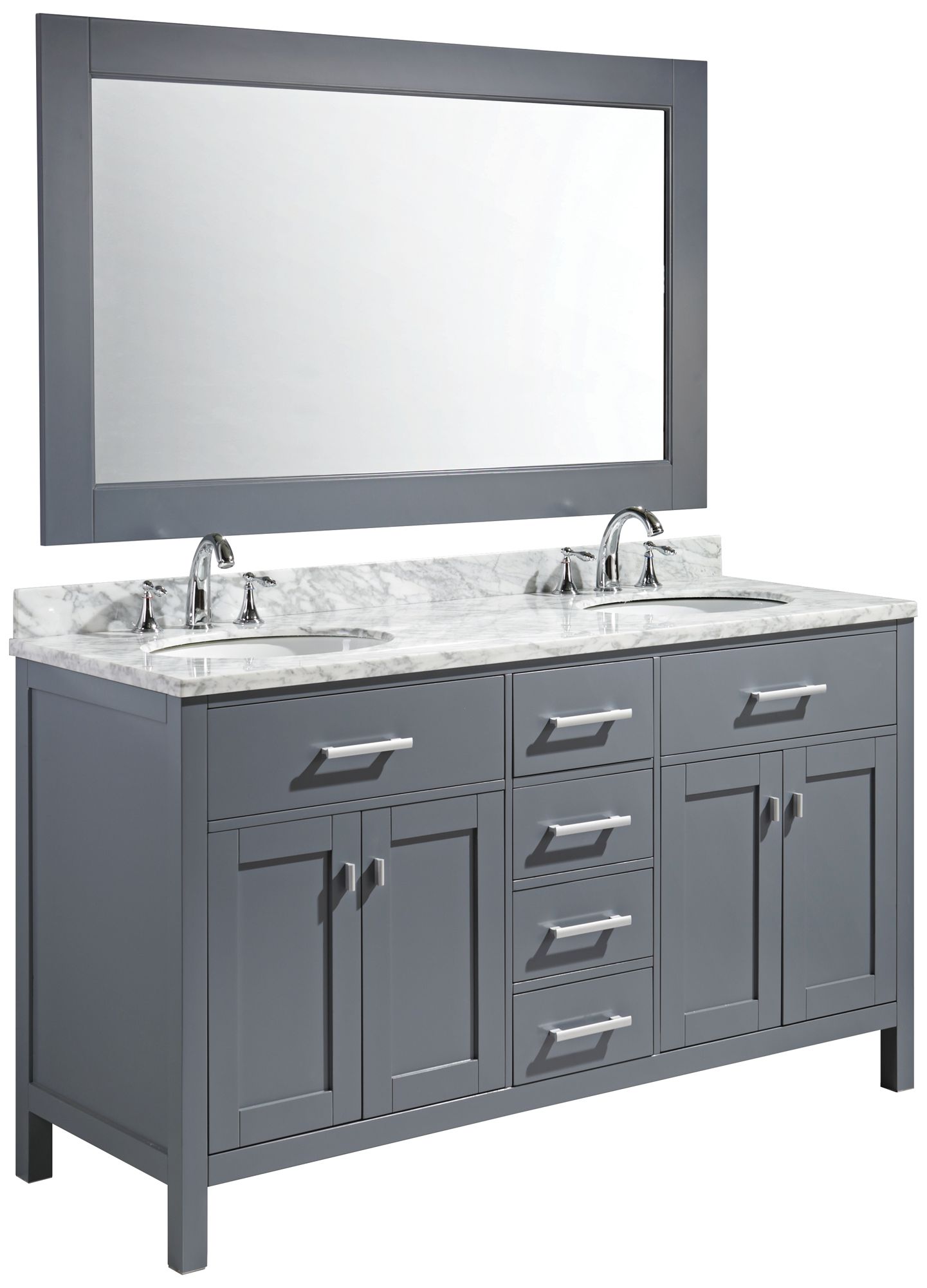 London 61" Carrara Marble Gray Double Sink Vanity Set