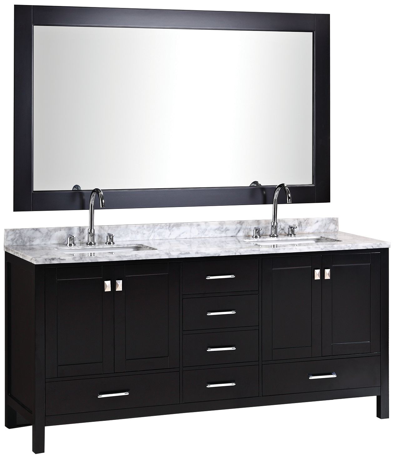 London 72" Carrara Marble Espresso Double Sink Vanity Set