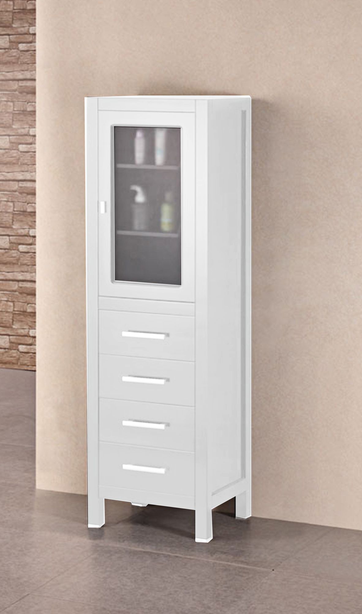 London 66" High Pure White Wood Linen Tower