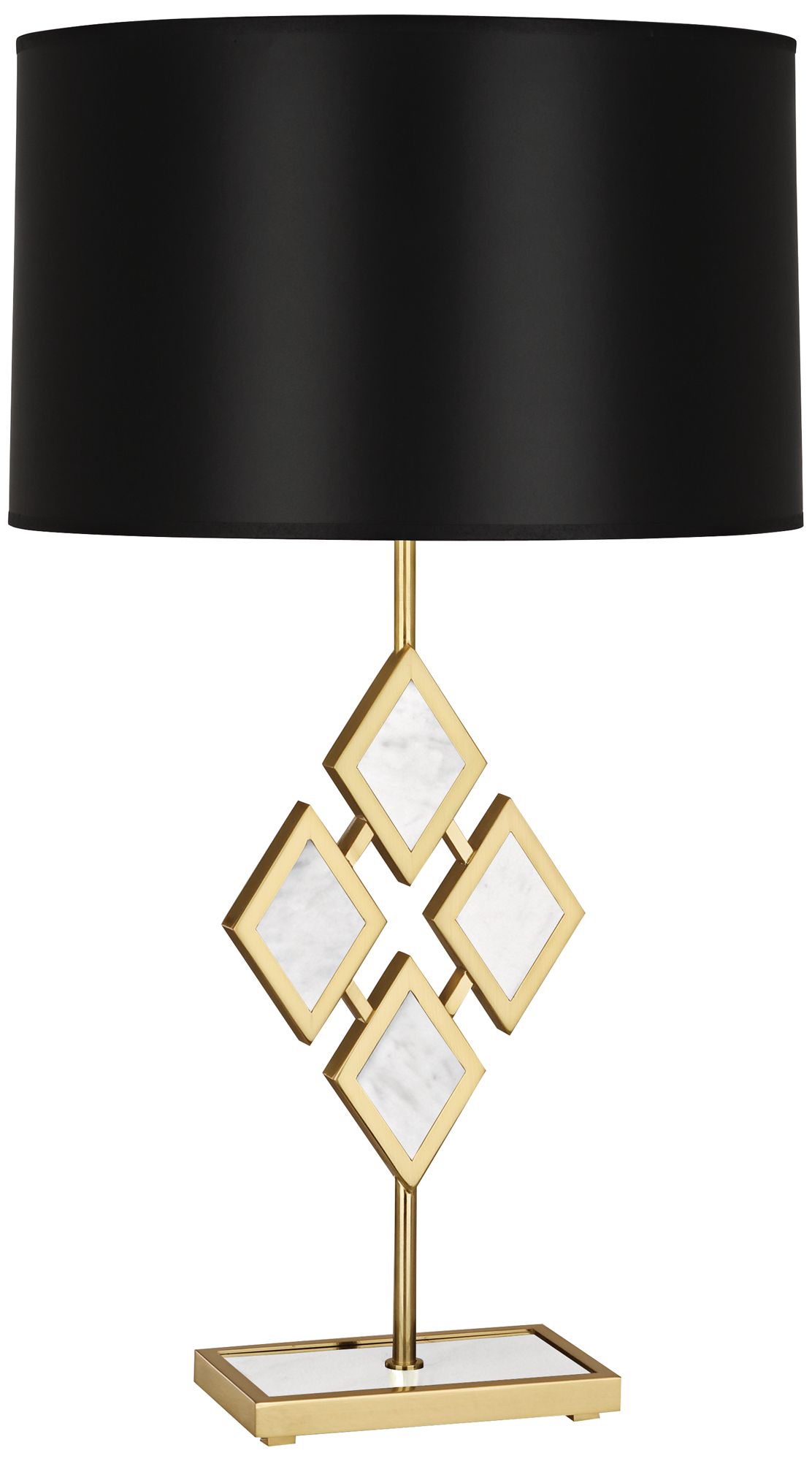 Edward Brass and White Marble with Black Shade Table Lamp