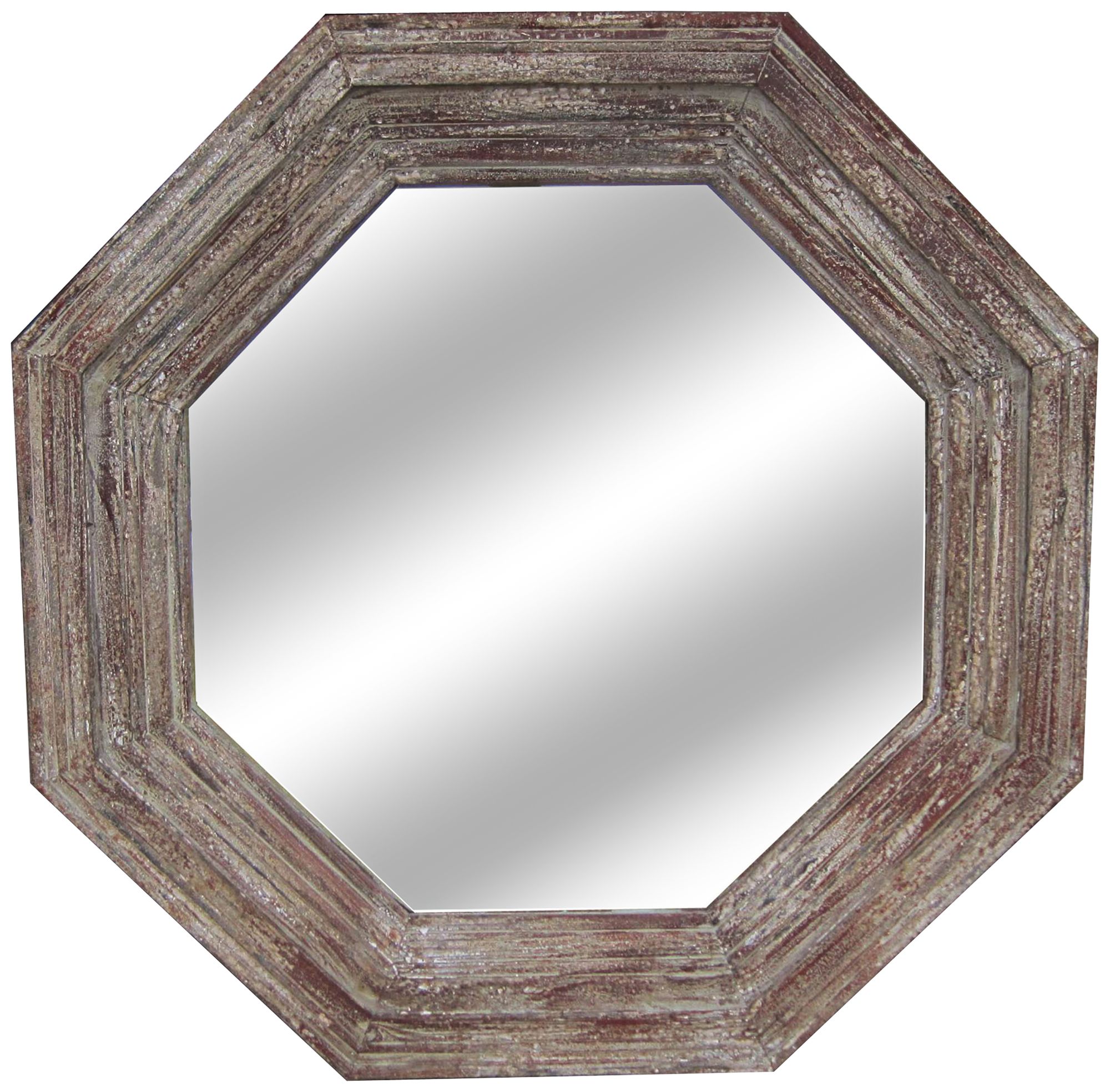 Paxton Distressed Wood 32" Wide Octagon Wall Mirror 9T092 Lamps Plus