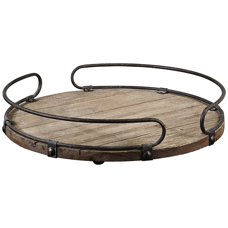 Uttermost Acela Natural Wood and Metal Round Tray