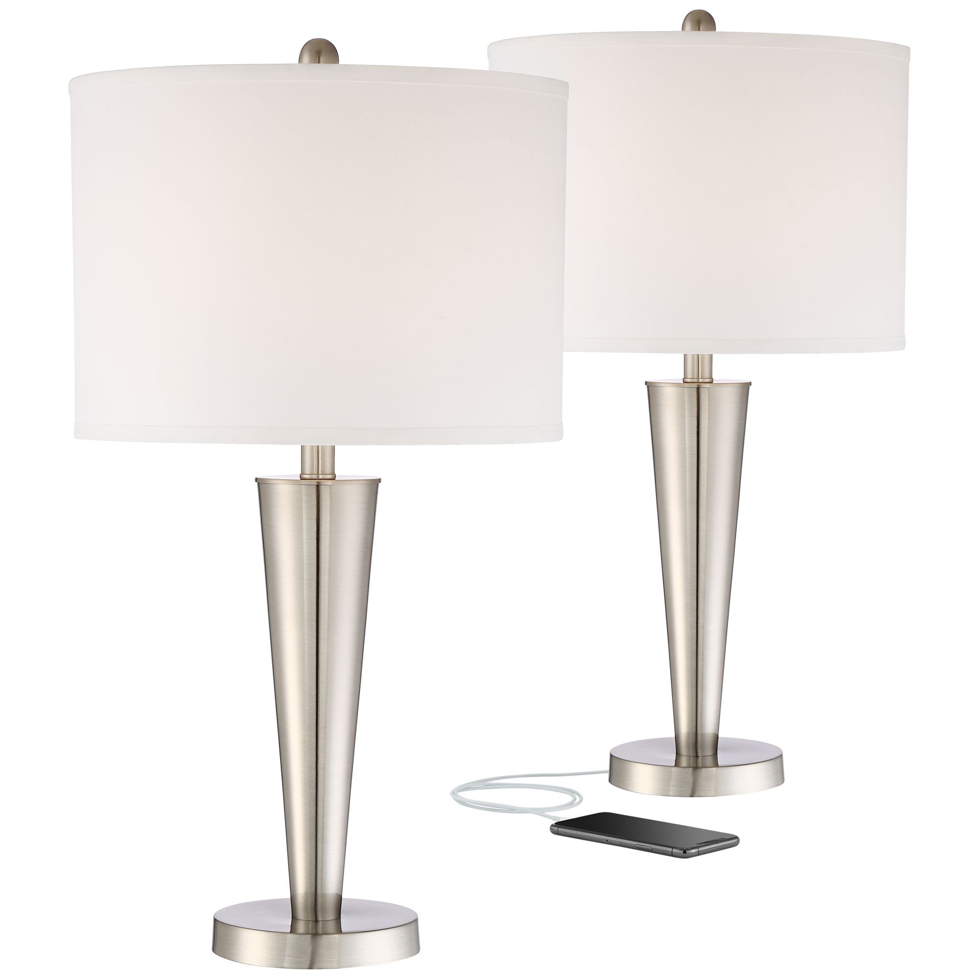Geoff Brushed Nickel USB Table Lamp Set of 2