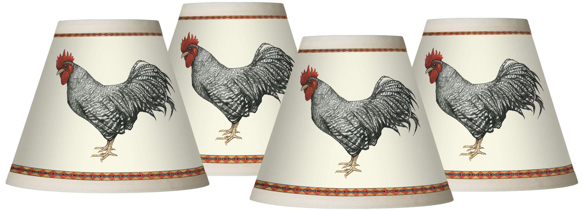 Country Rooster Giclee Set of Four Shades 3x6x5 (Clip-On)