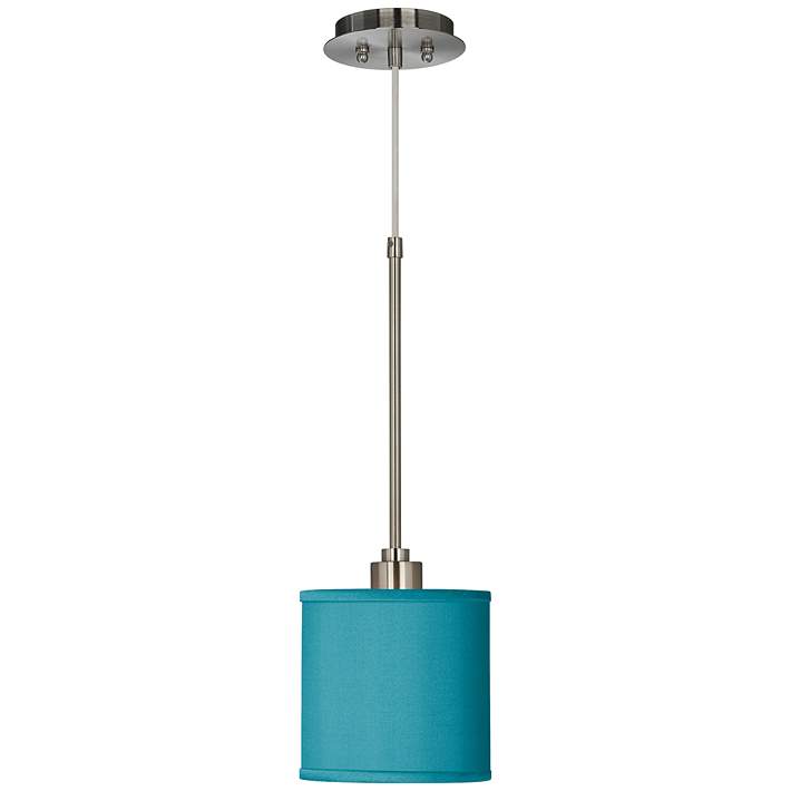 Teal Blue 7 Wide Faux Silk Mini Pendant Light