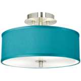 Teal Blue Faux Silk 14&quot; Wide Brushed Nickel Ceiling Light