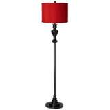Red Textured Polyester Black Bronze Floor Lamp