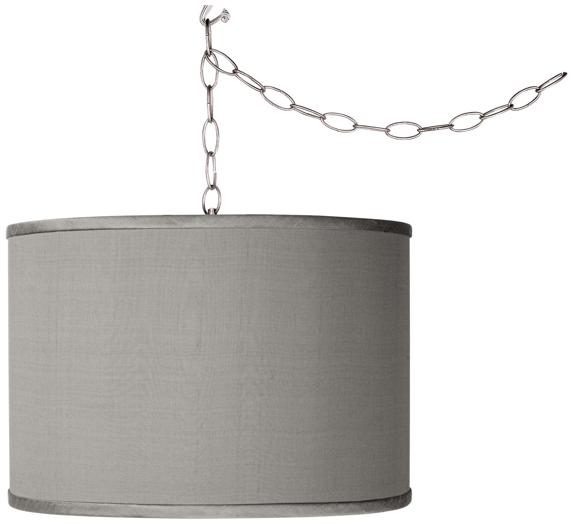 Swag Style Gray Faux Silk Shade Plug-In Chandelier