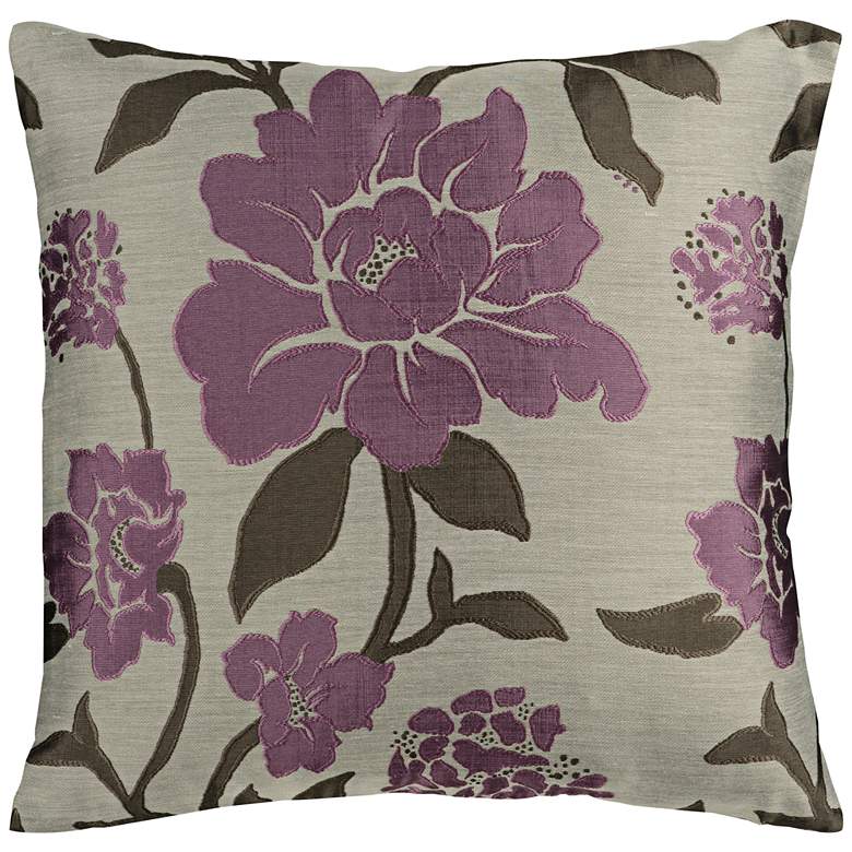 Image 1 Surya Blossom Neutral and Purple 18" Square Throw Pillow