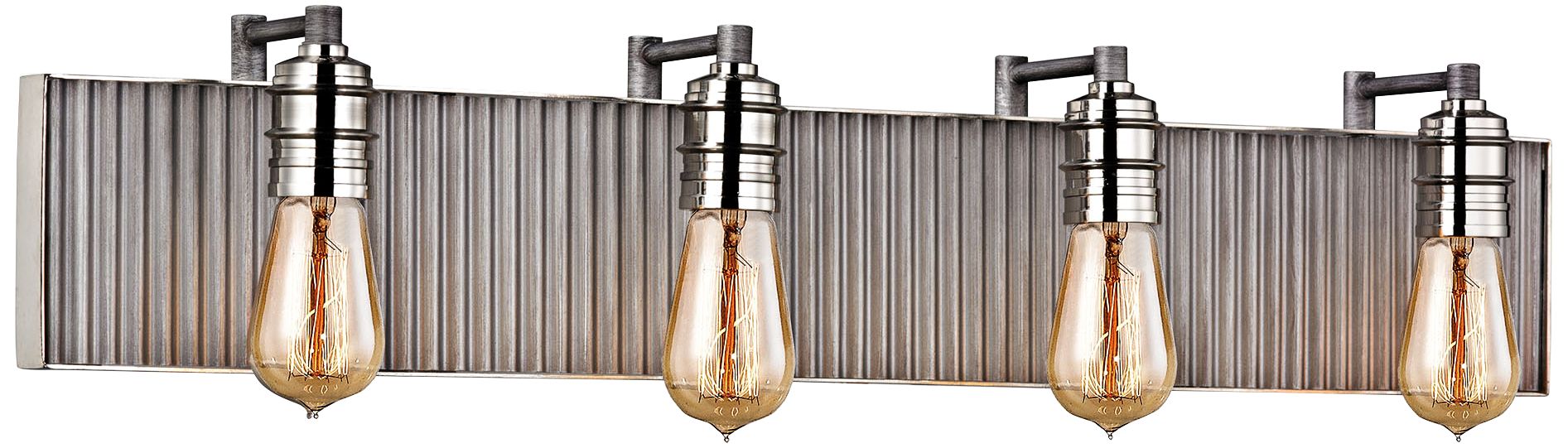 Corrugated Steel 32"W Weathered Zinc and Nickel Bath Light
