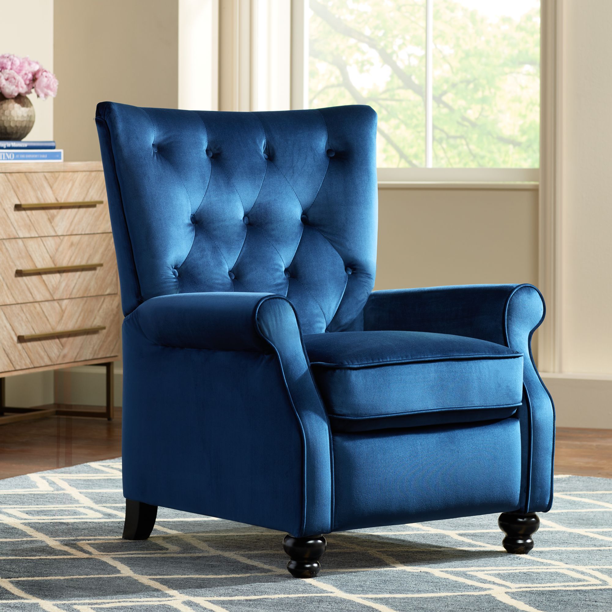 Bryce Blue Tufted Push Back Recliner Chair eBay