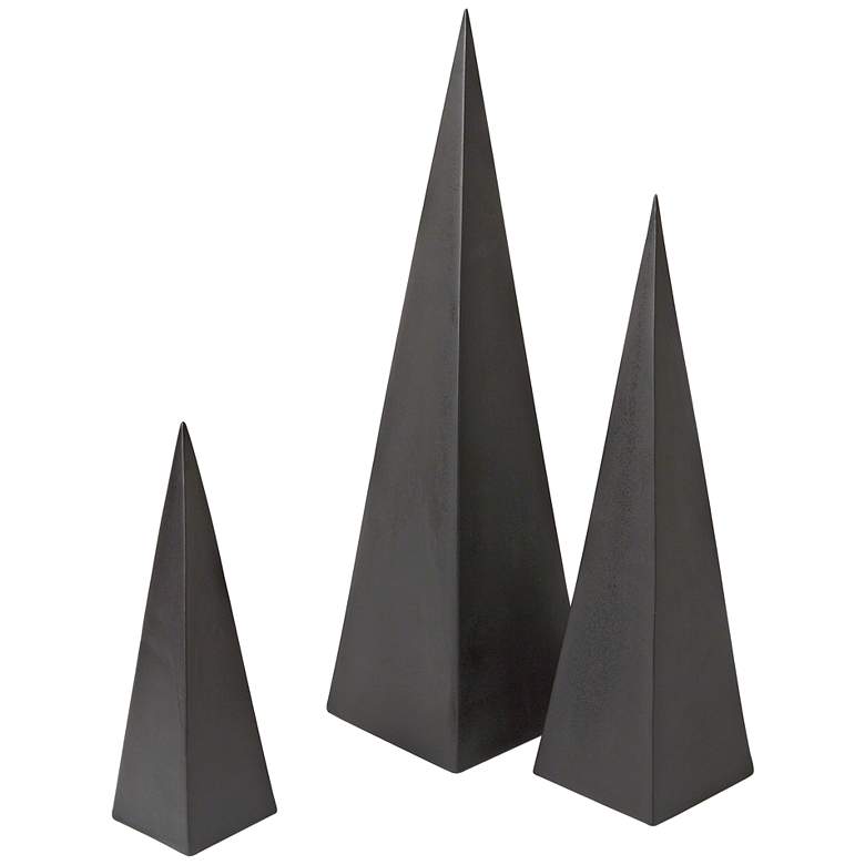 Cairo Matte Black 3-Piece Pyramid Ceramic Sculpture Set