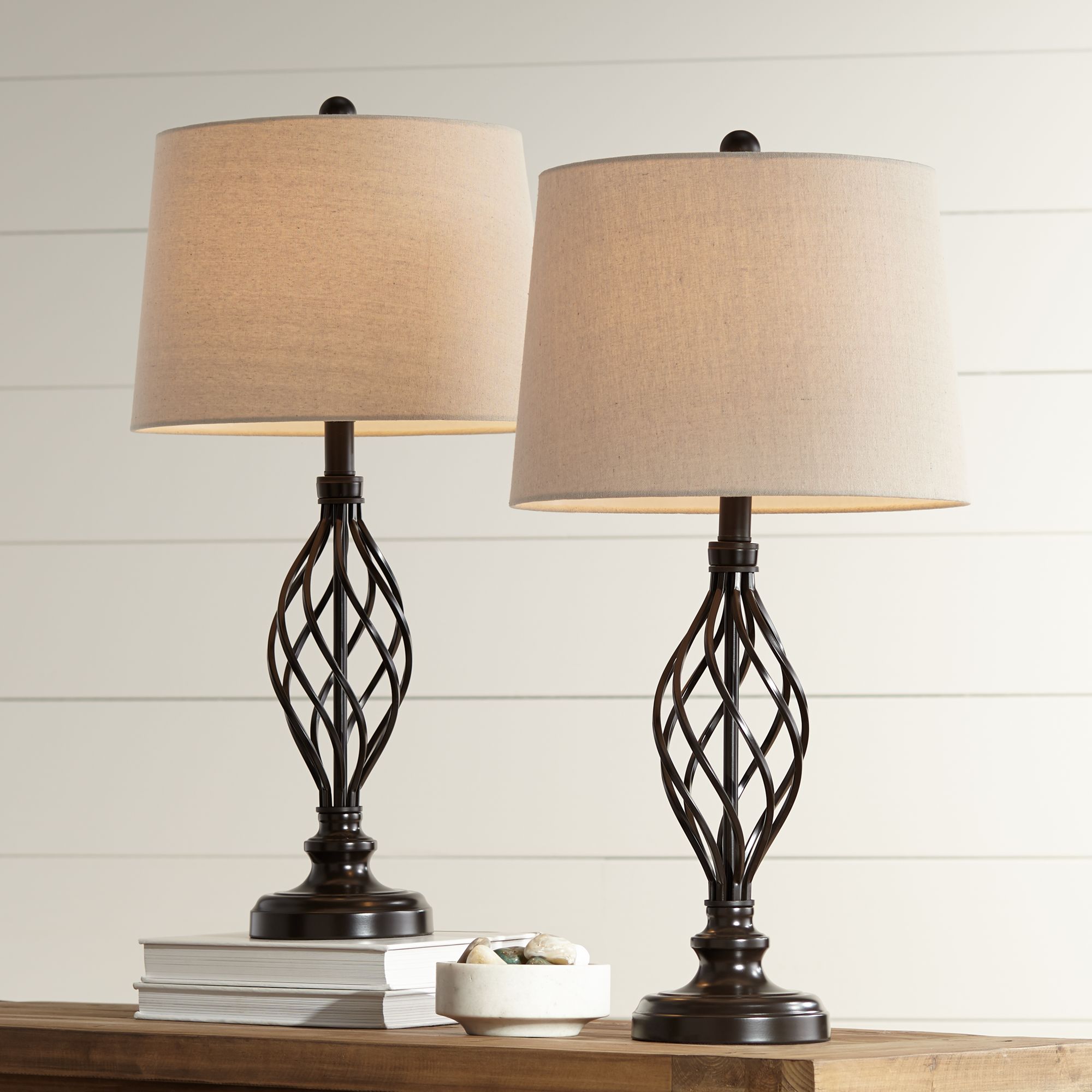 Details About Traditional Table Lamps Set Of 2 Bronze Iron Scroll For Living Room Bedroom