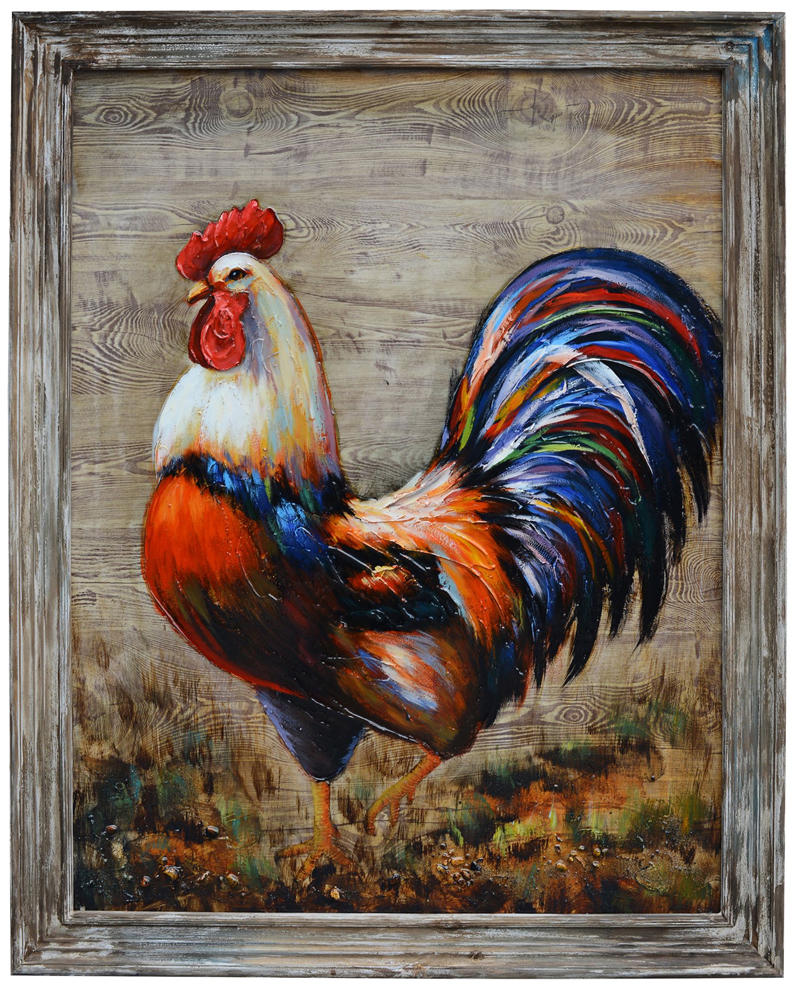 Proud Rooster 40" High Painted Framed Canvas Wall Art