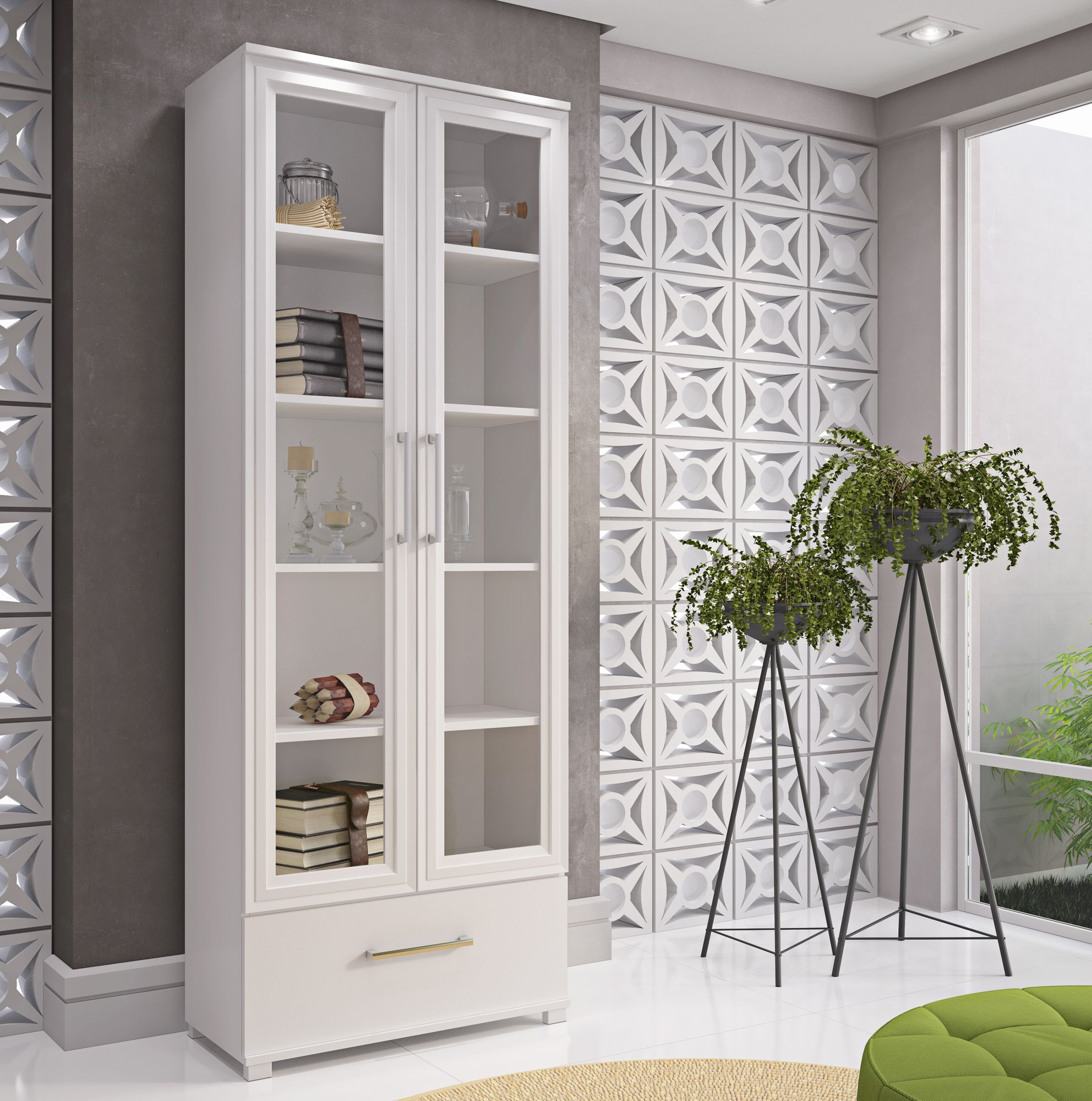 Serra 71 3 4 High White Wood Glass Doors Bookcase 9x386