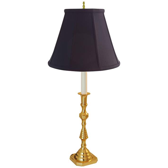Ipswich Candlestick Polished Brass Lamp, Brass Lamp Black Shade