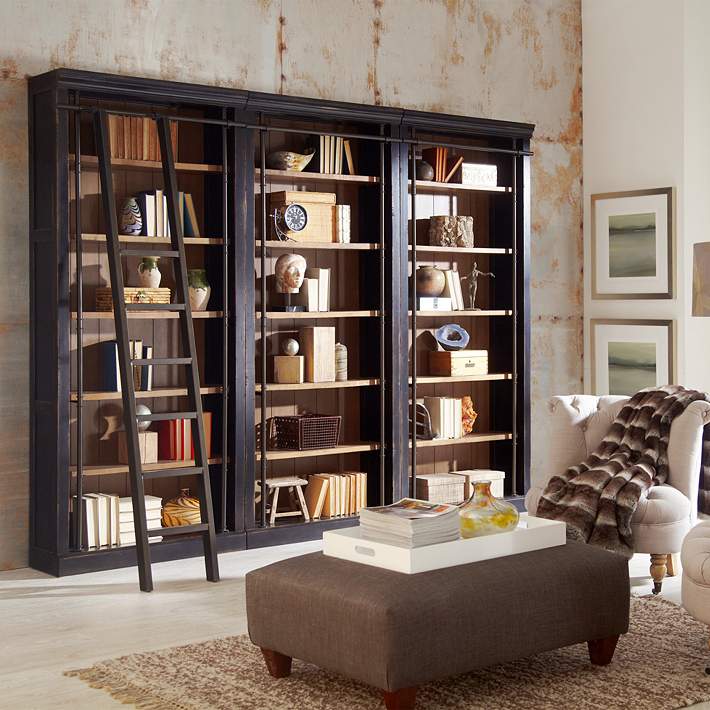 Toulouse 120 Wide Ebony 6 Shelf, Wall Bookcase With Ladder