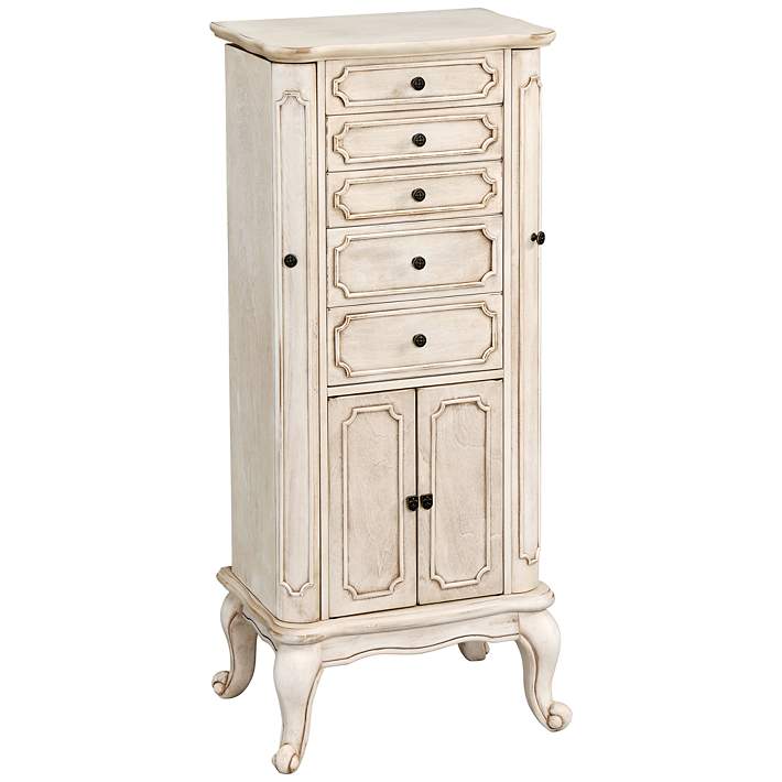 Lief 43 High Antique White Lift Top Jewelry Armoire 9x948