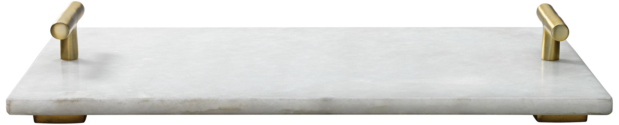 Jamie Young Carter White Marble Antique Brass T-Handle Tray