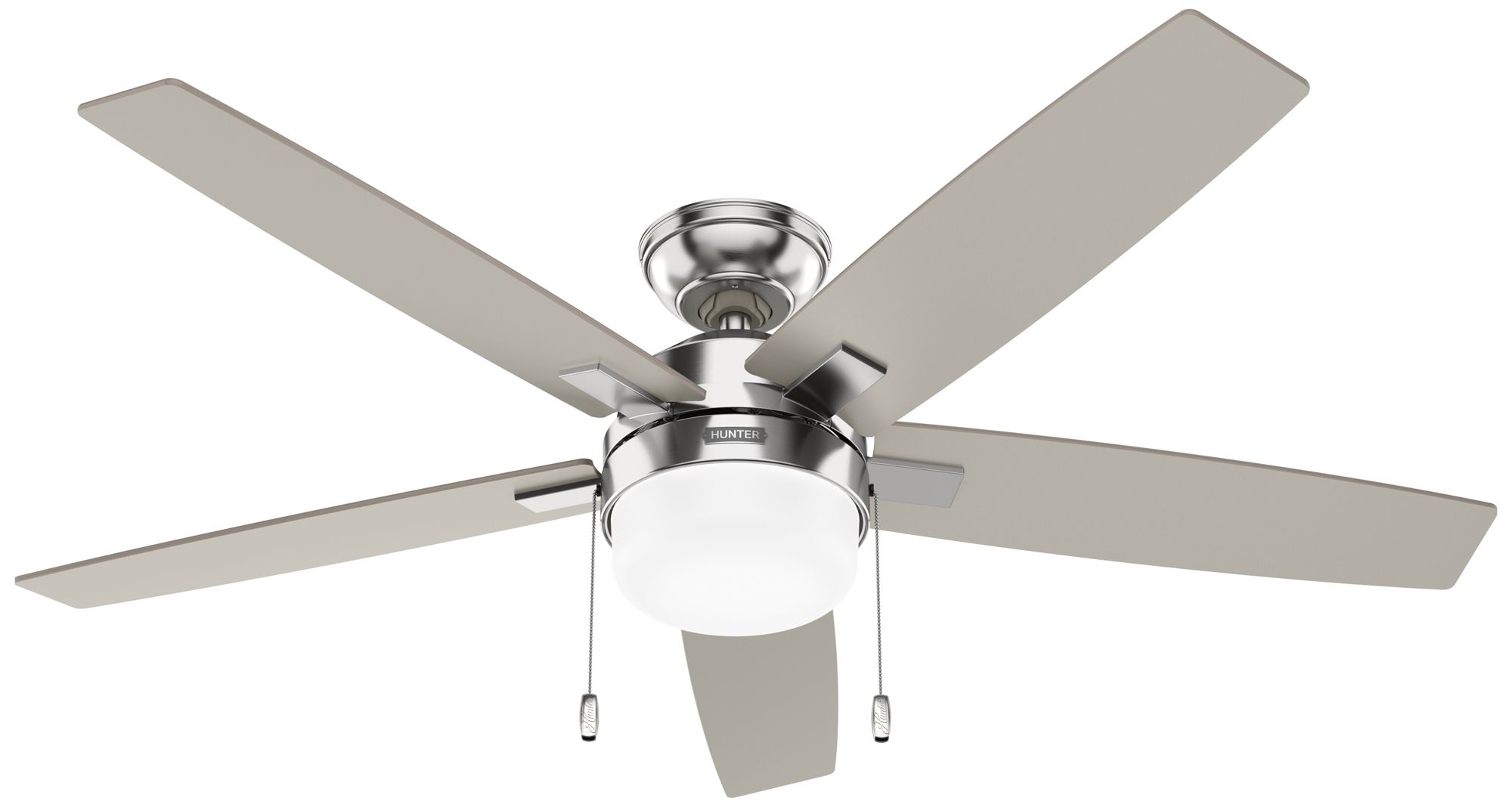 Hunter 52" Anisten Brushed Nickel With Matte Nickel/light Grey Oak Blades In Gray