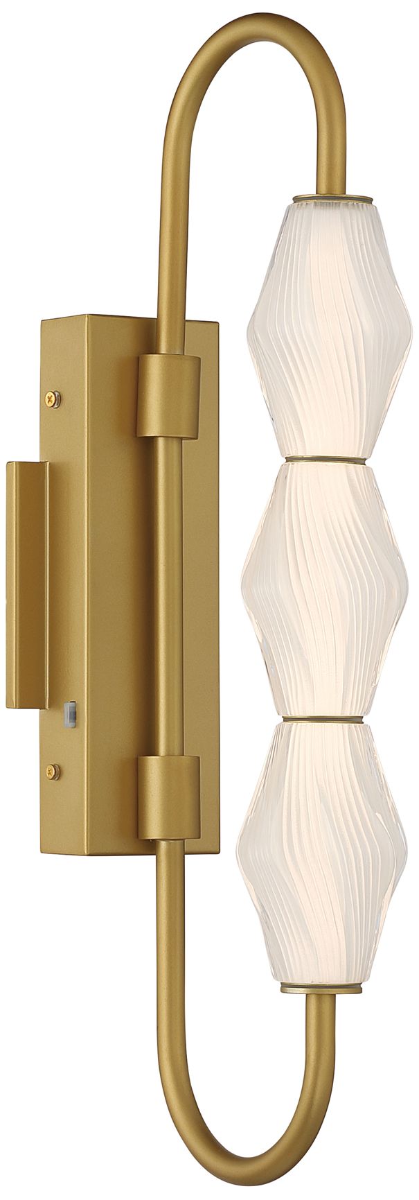 Golden Lighting Geode Led 21.5in Outdoor Wall In Satin Brushed Gold W Fluted Striped Glass