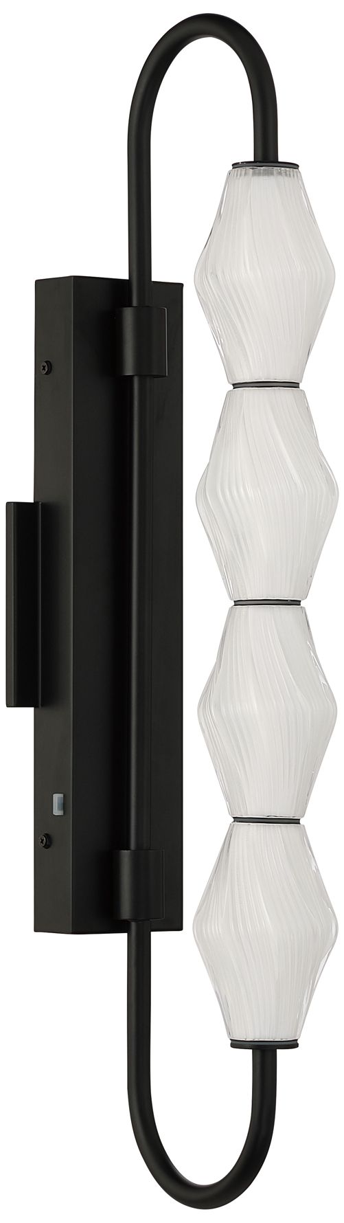 Golden Lighting Geode Led 27in Outdoor Wall In Matte Black With Fluted Striped Glass