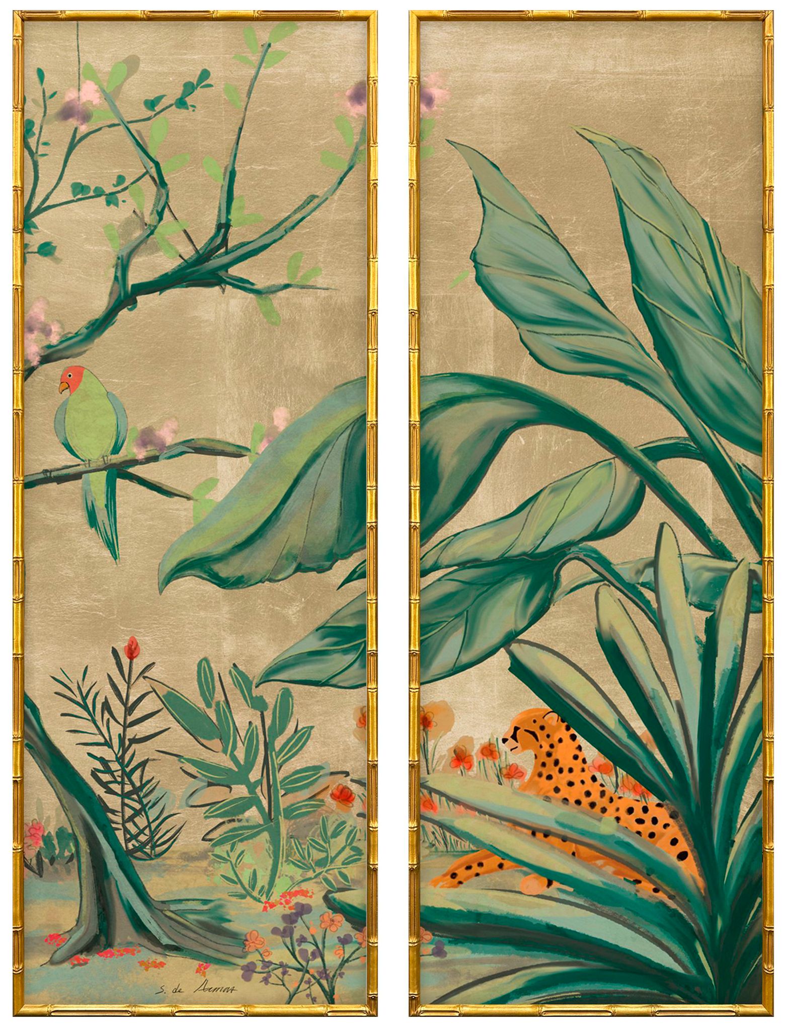 Paragon Gold Chinoiserie Ii 17"w X 49"h Framed Art - Set Of 2