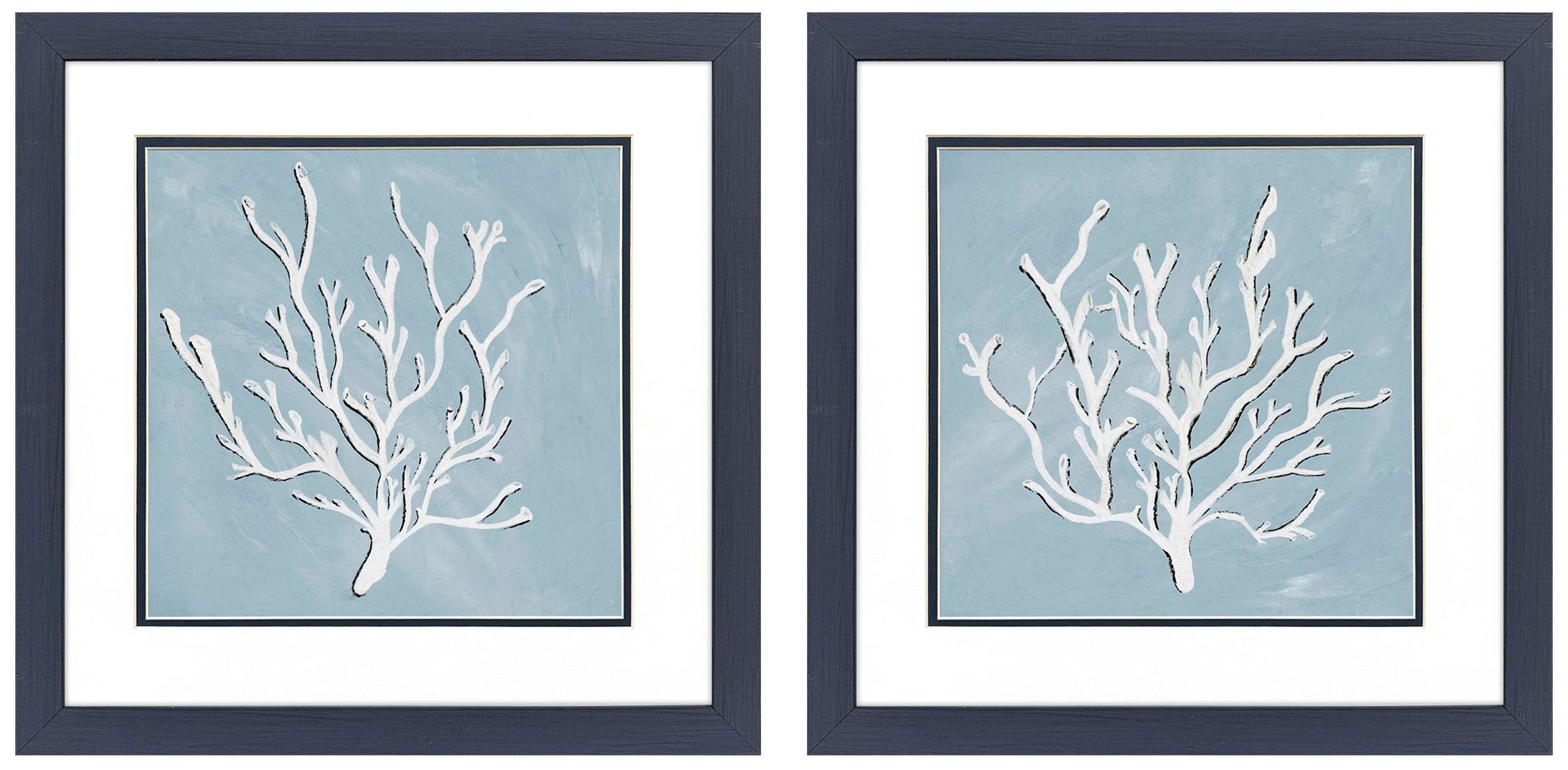 Paragon White Coral On Blue 18"w X 18"h Framed Art - Set Of 2
