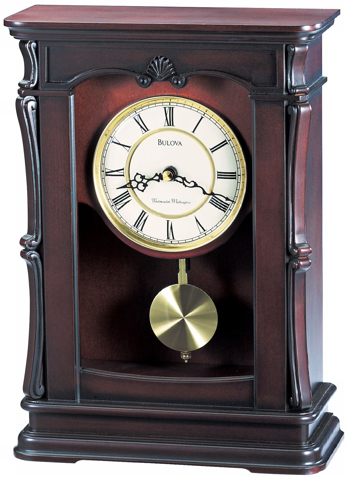 Abbeville Walnut 13 1/4" High Bulova Mantel Clock