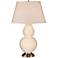 Robert Abbey Bone White and Silver Double Gourd Ceramic Table Lamp