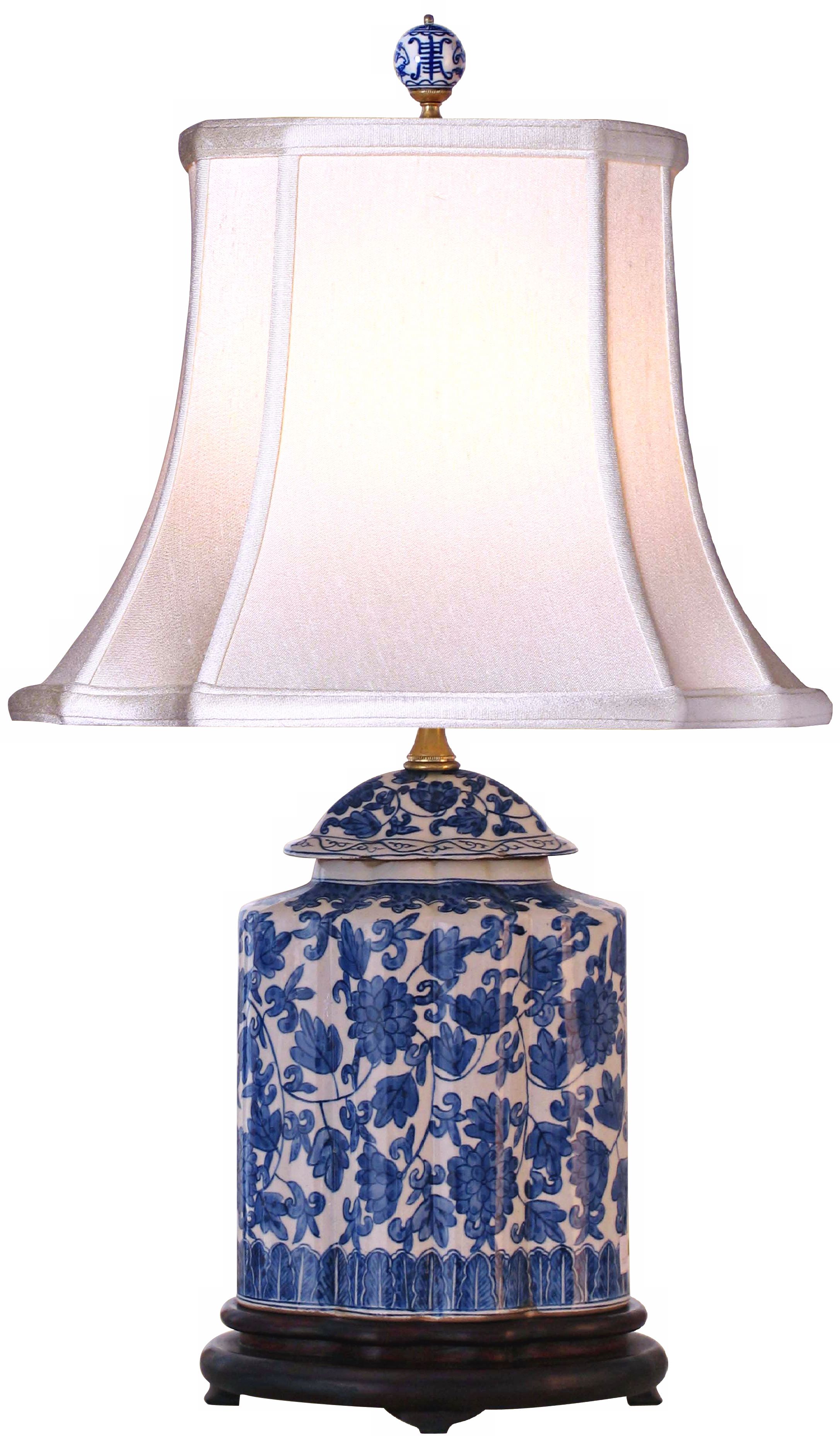 Blue and White Floral Scalloped Porcelain Tea Jar Table Lamp G7078