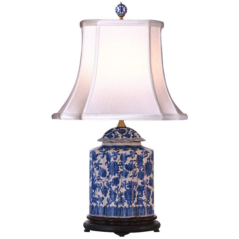Image 2 Blue and White Floral Scalloped Porcelain Tea Jar Table Lamp