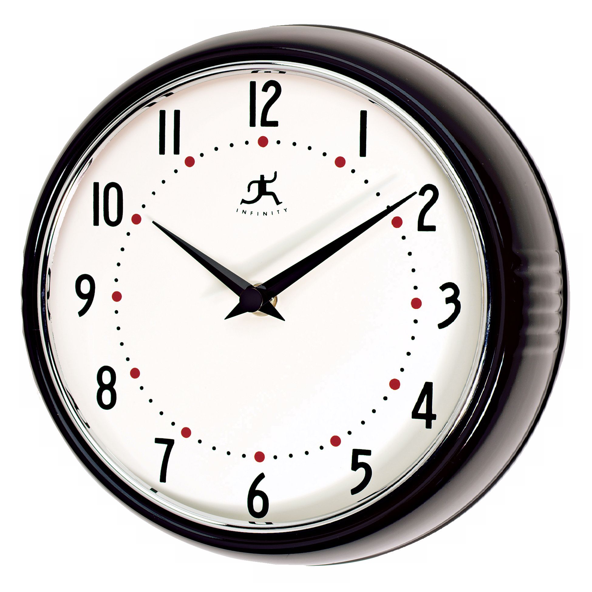 Black Retro Round Metal 9 1/2" Wide Wall Clock