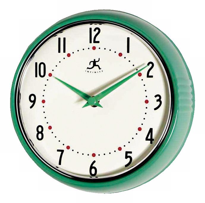 Green Retro Round Metal 9 1/2" Wide Wall Clock