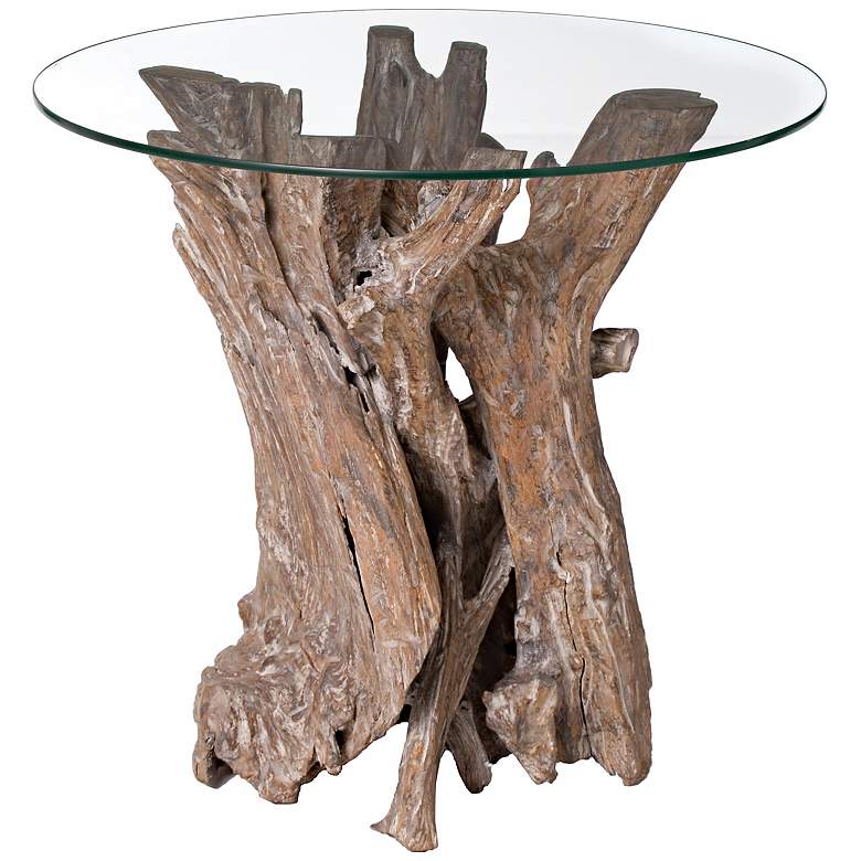 Driftwood with Glass Top Side Table