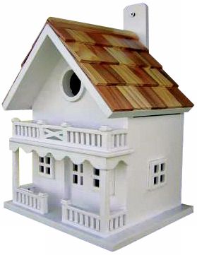 White Two-Story Cottage Bird House